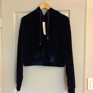 Navy Velvet Crop Hoodie
